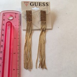 NWT Guess gold stones and chain drop earrings